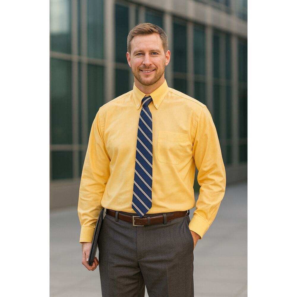 Burberry London Yellow Check Button-Down‎ Shirt Classic Plaid Business Casual M